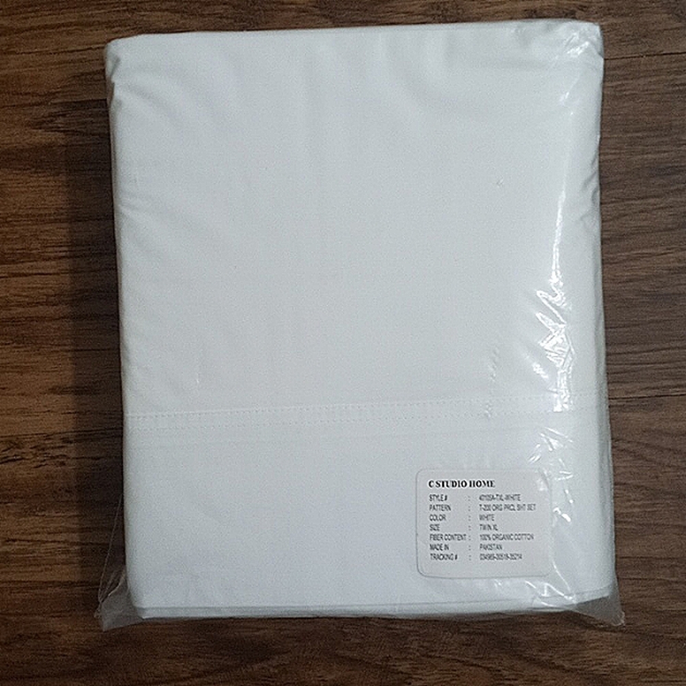 Organic Cotton Twin XL Sheet Set Percale T-200 White